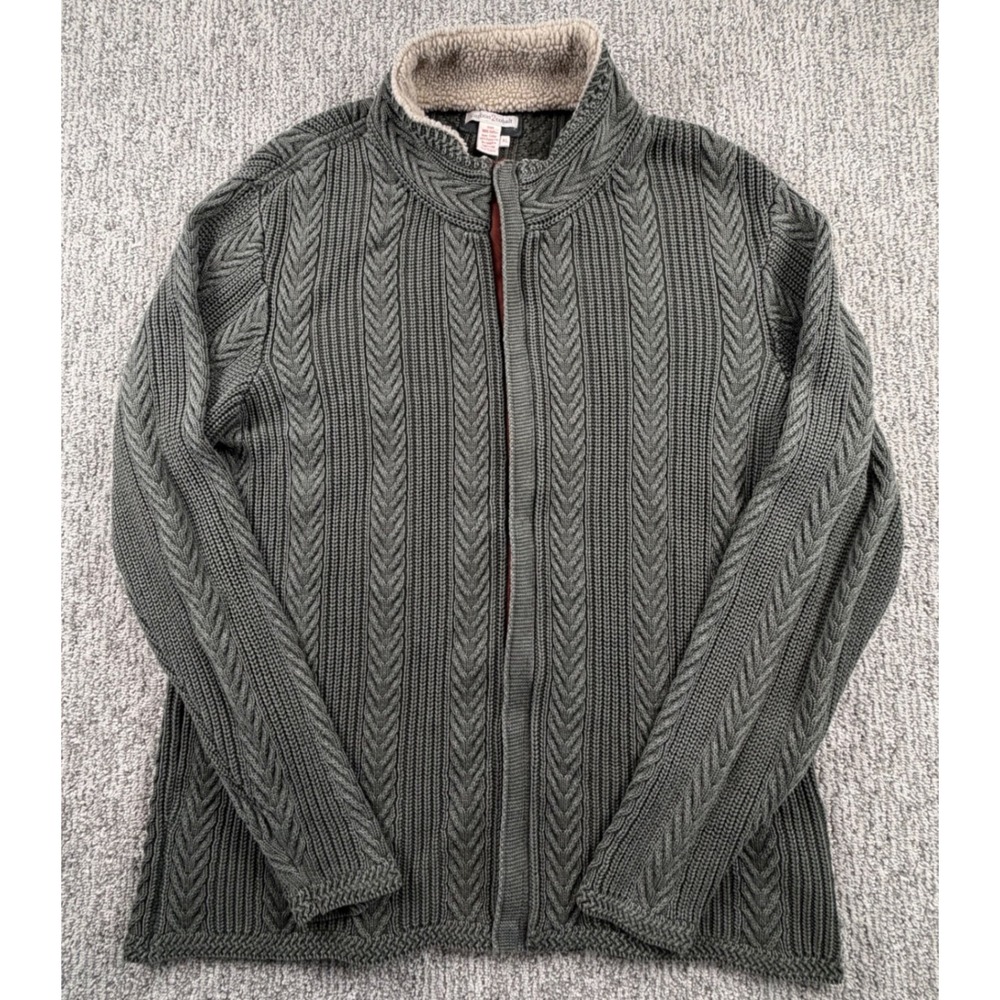 Carbon 2 Cobalt Sweater Mens XL Green Full Zip Cable Knit Sherpa Collar 155171